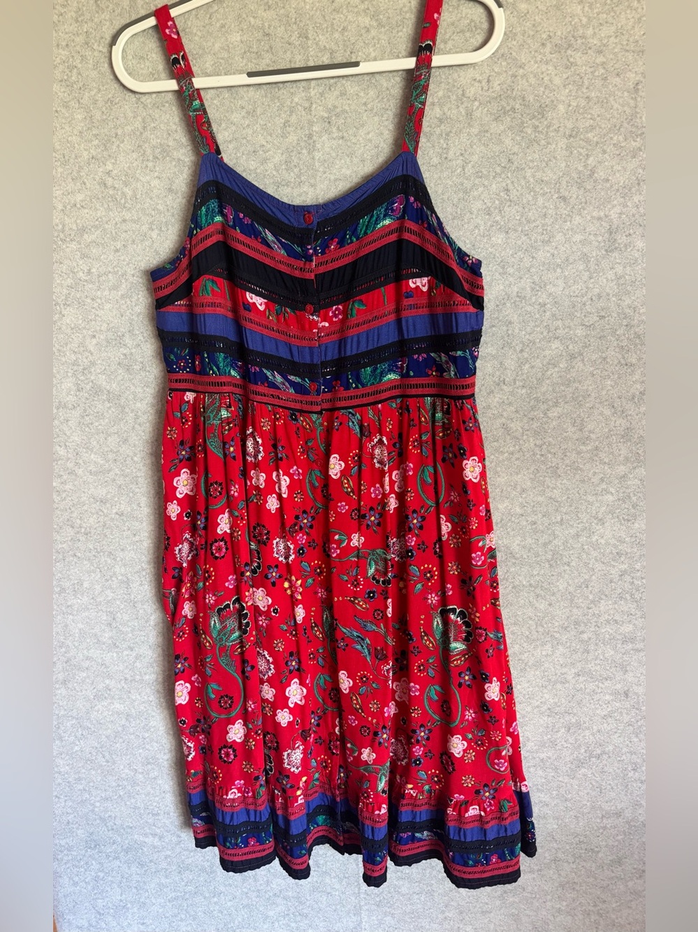 Tu Woman Floral Red Sundress with Navy Trim